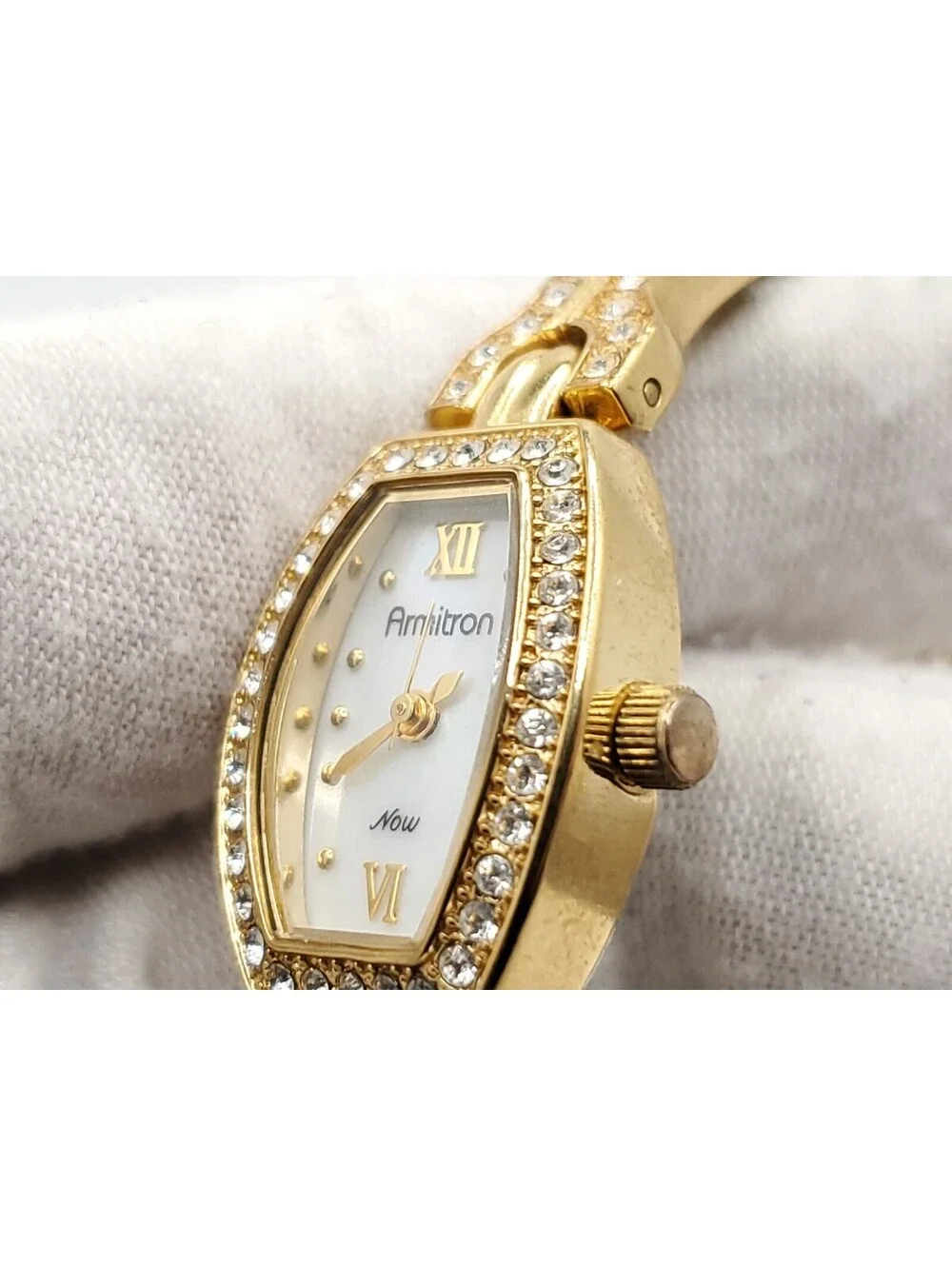 Armitron Now Quartz Watch Womens New Battery Gold Tone MOP Dial 16mm